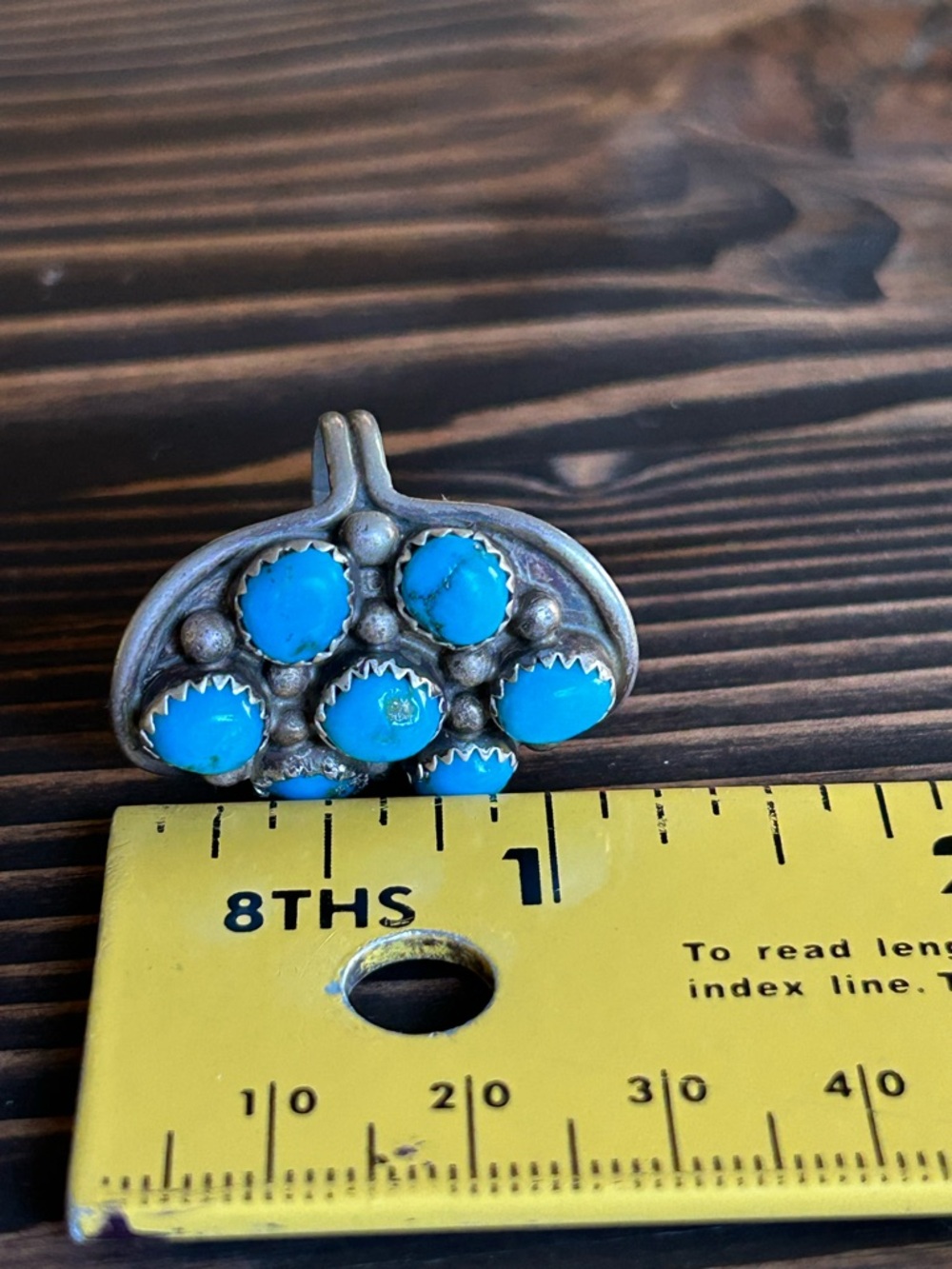 Navajo Style Sterling Turquoise Cabochon Cluster Ring Size 8.75 - Picture 16 of 16